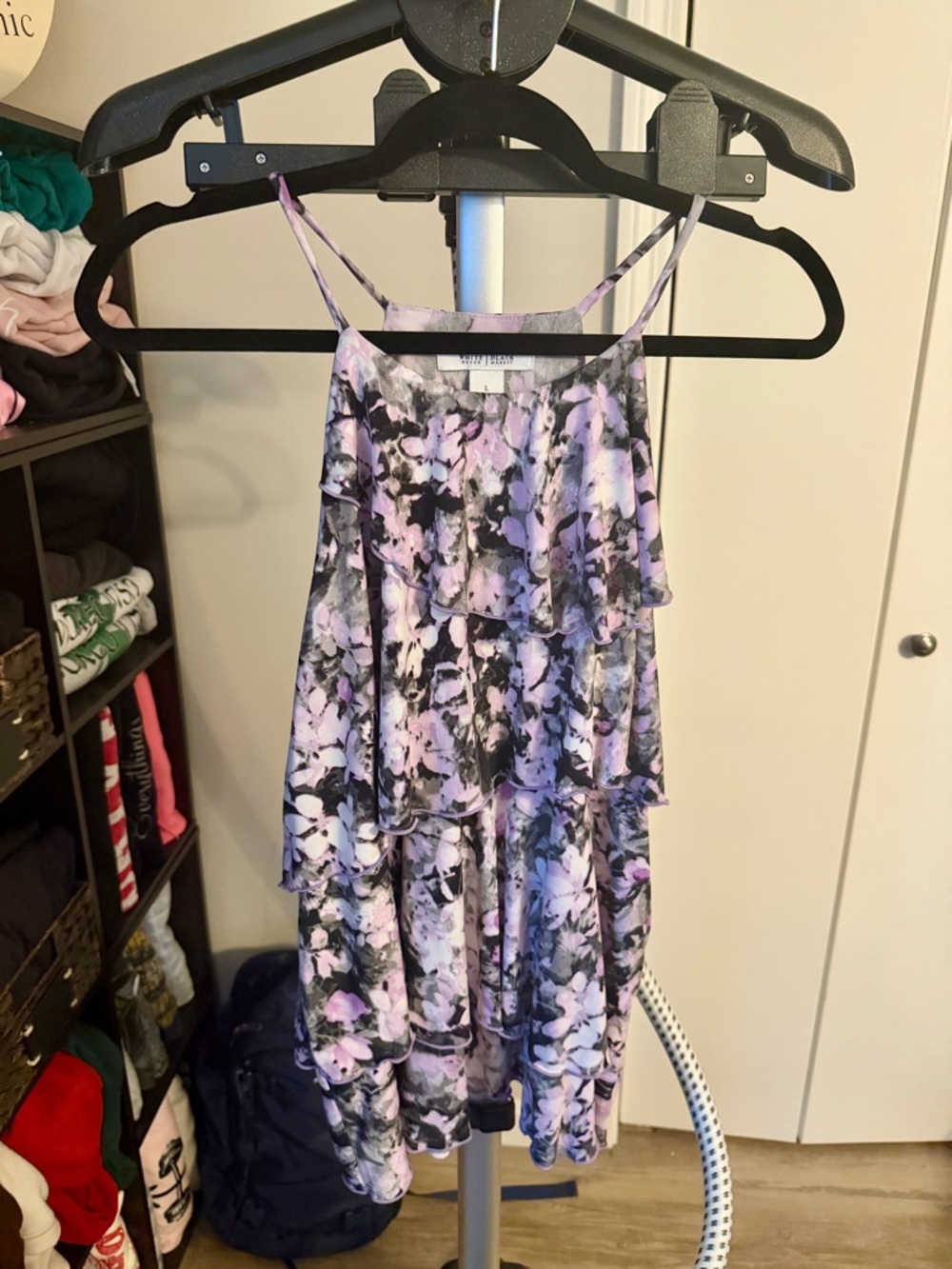 White House Black Market Lavender and Black Floral Dress